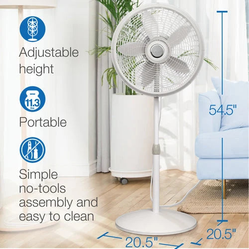 Lasko 18" Oscillating 3-Speed Elegance & Performance Pedestal Fan, White - ShopSLU